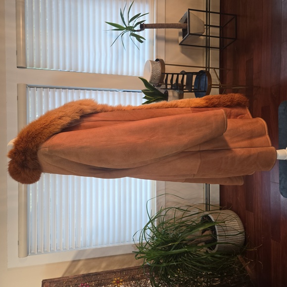 VTG Fox Fur Genuine Leather Shearling Penny Lane Coat XL Tan Brown Womens - Picture 5 of 14